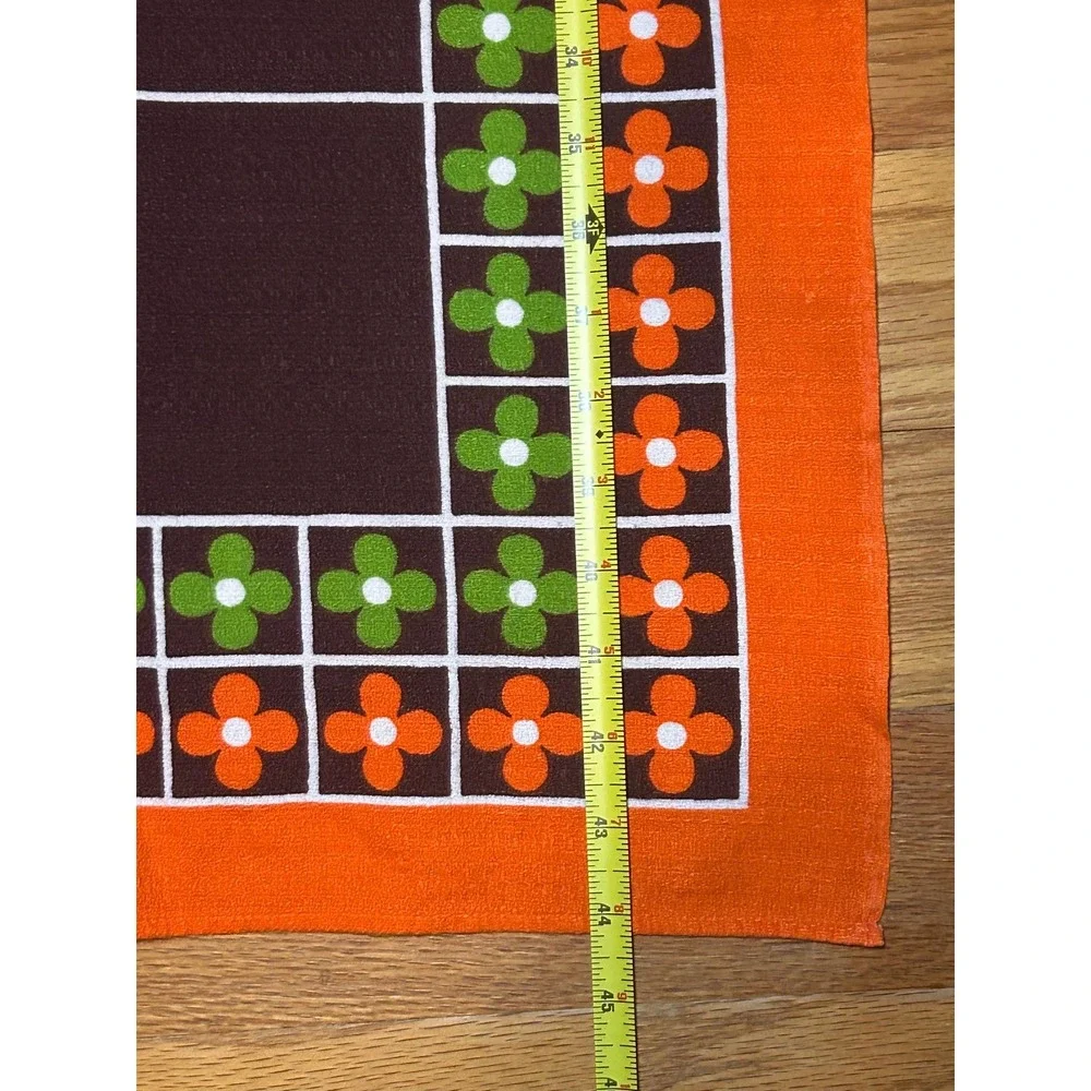 Vintage 70s Retro Square Tablecloth Fabric Retro Grannycore Orange Brown Green